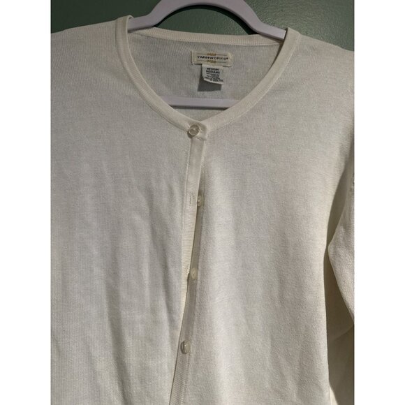 Yarnworks Women’s Ivory Cardigan Size M Elegant Preppy Old Money Academia - Picture 2 of 6